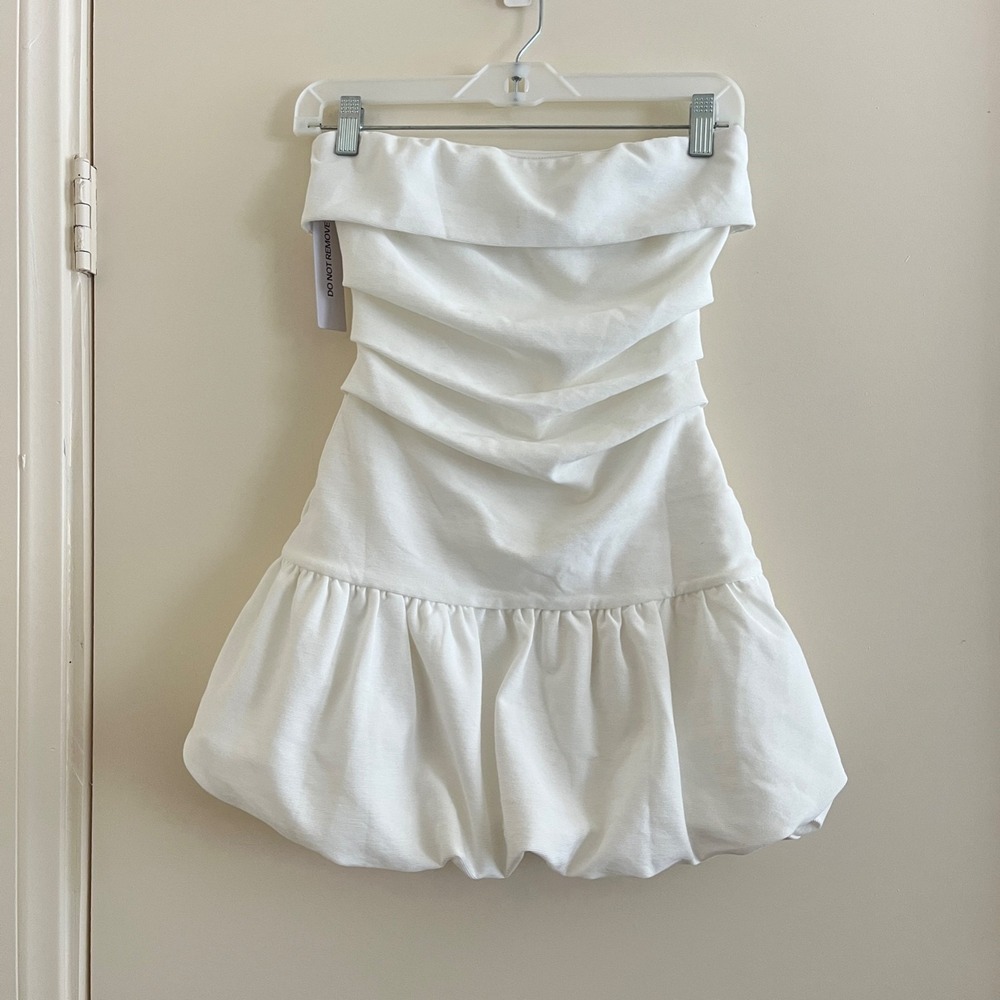 Princess Polly Glamour Girl Strapless Ruched Bubble Hem Mini Dress 2 Coquette.